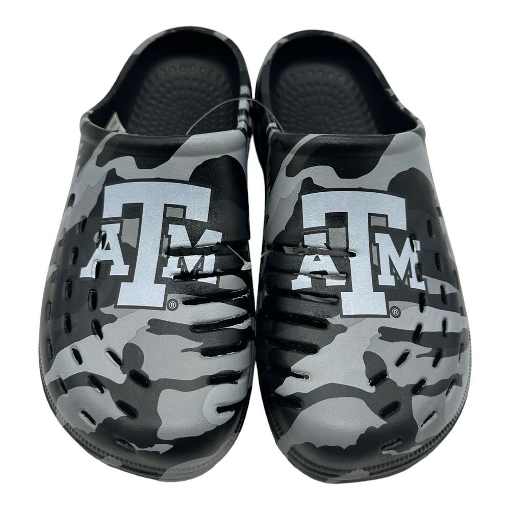 FOCO NCAA Men's Texas A&M Aggies Big Logo Camo Black Gray Clogs Shoes Sz L 11/12